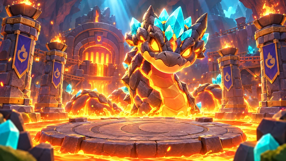 The Pyrewyrm rising from the lava in the Forge Heart